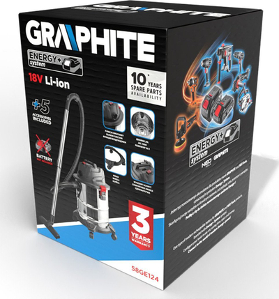 Fshesë industriale Graphite 58GE124, 18V, kazani inox 20L, gri e zezë