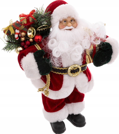 Figurinë Babagjyshi Feeric Christmas, 30 cm, kadife, e kuqe me të bardhë