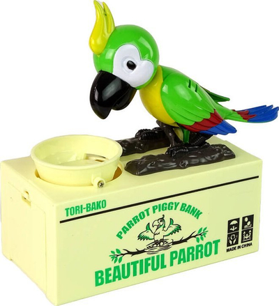 Derrkuc kursimi Lean Toys Parrot, lodër interaktive me monedha, jeshil