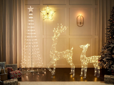 Figurë dekorative LED kaproll, 92 cm, për jashtë e për brenda, argjend