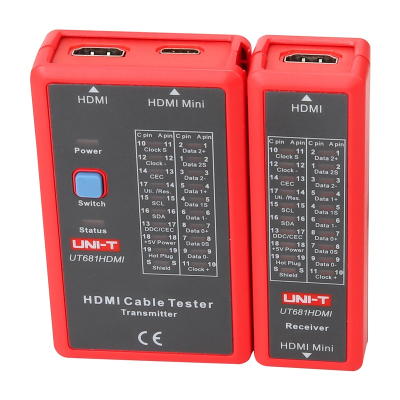 Tester kabllosh HDMI UNI-T UT681HDMI, për HDMI dhe HDMI Mini, ekran LED, i kuq