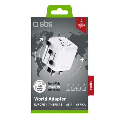 Adaptues udhëtimi SBS Teadaptuni, universal, 2500W 10A, i bardhë