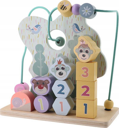 Lodër druri edukative TREFL Wooden Toy Shapes and Numbers Bobaski and Bear 61823, puzzle me forma e numra, ngjyra pastel