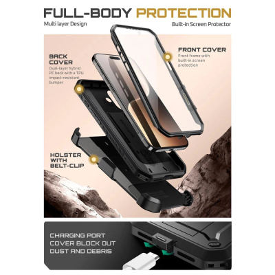 Mbrojtëse telefoni SUPCASE Unicorn Beetle Pro për iPhone 17, mbulim komplet, me screen protector, e zezë