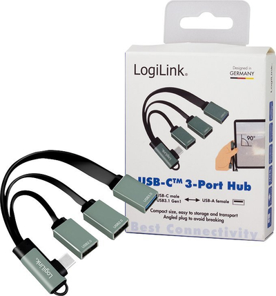 Adapter USB LogiLink 3 porta, USB 3.2 Gen 1, USB C, argjendtë