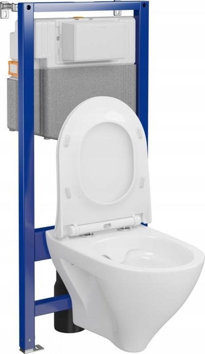 Set kornizë WC e varur Cersanit AQUA SET C42, rezervuar i fshehtë, ulëse soft close, e bardhë