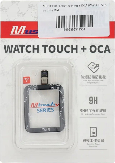 Ekran prekje me OCA MUSTTBY për Apple Watch Series 3 42mm, xham zëvendësues, transparent