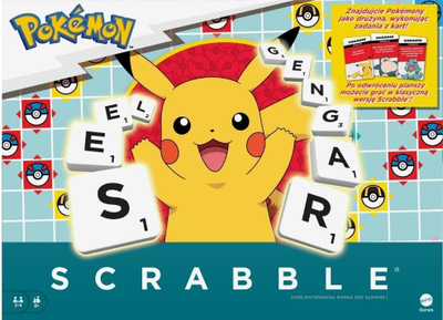 Loja tavolinë Mattel Scrabble Pokemon, version polak, për 2-4 lojtarë