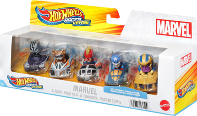 Set makina lodër Hot Wheels RacerVerse Marvel, 5 copë, die-cast, shumëngjyrëshe