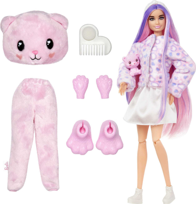 Kukull Barbie Cutie Reveal Fantasy Series Teddy Bear, set me gjoja, rozë
