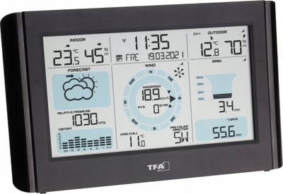 Stacion moti TFA Dostmann Weather Pro 35.1161.01, sensor ere, matës shiu, i zi