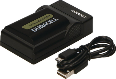 Karikues baterie për kamera Duracell DRS5965, me USB, për bateri Sony NP FP50 90, i zi