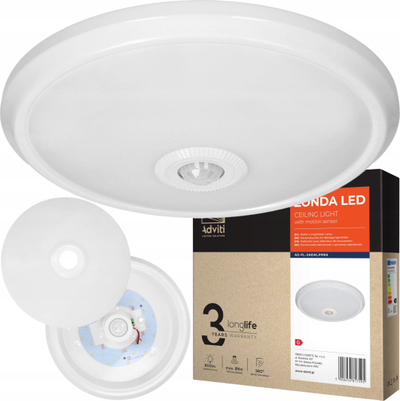 Llambë murale ADVITI Zonda AD-PL-349WLPMR4, 12W, sensor lëvizjeje, dritë neutrale, e bardhë