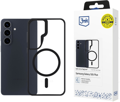 Mbulesë telefoni 3mk Satin Armor MagCase Samsung Galaxy S26 Plus, MagSafe, transparente me kornizë e zezë