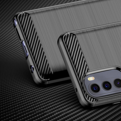 Maskë mbrojtëse Hurtel Carbon Case për Motorola Moto G Stylus 2022, TPU i butë, me skaje të ngritura, ngjyrë e zezë