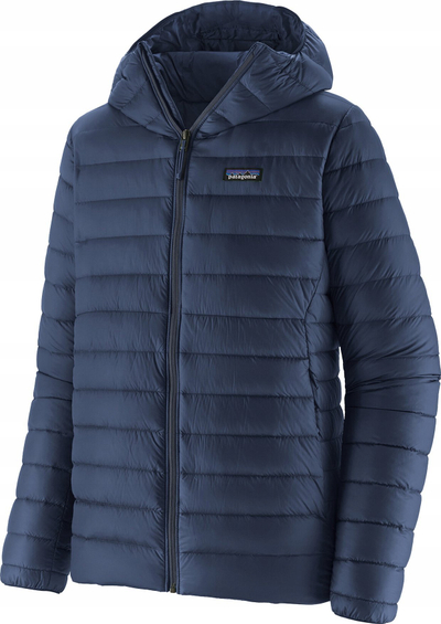 Xhaketë puch Patagonia me kapuç, me zinxhir komplet, puffer, 800 fill, blu e errët