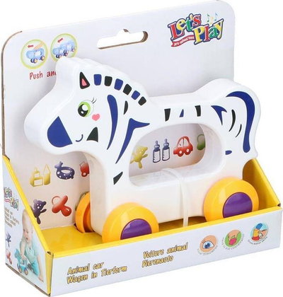 Lodër druri me rrota Lets Play Zebra, me dorezë të lezetshme, për kalamaj të vegjël, shumëngjyrëshe