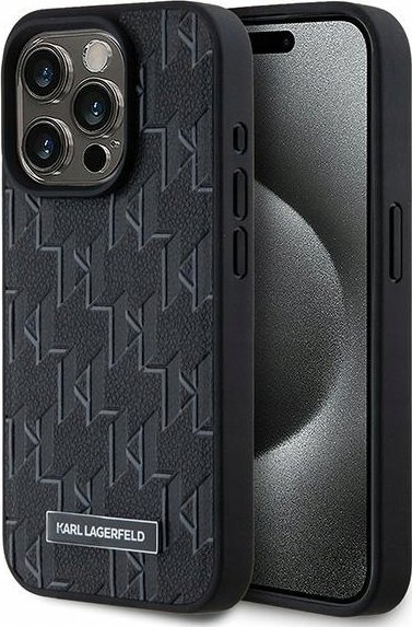 Mbrojtëse telefoni Karl Lagerfeld PU Leather Monogram, MagSafe, për iPhone 15 Pro, e zezë