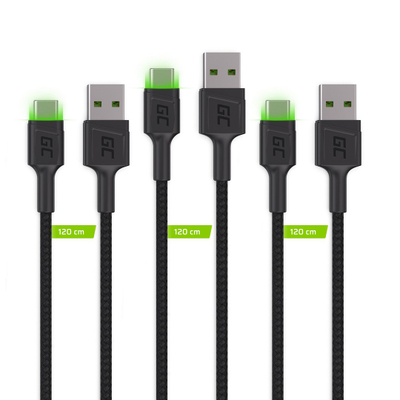 Kabllo USB Green Cell KABGCSET03, USB A me USB C, 2 m, e zezë