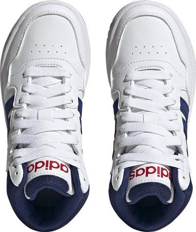 Atlete të larta për kalamaj Adidas Hoops Mid 3.0 K GZ9647, basketbolli, të bardha me blu dhe të kuqe