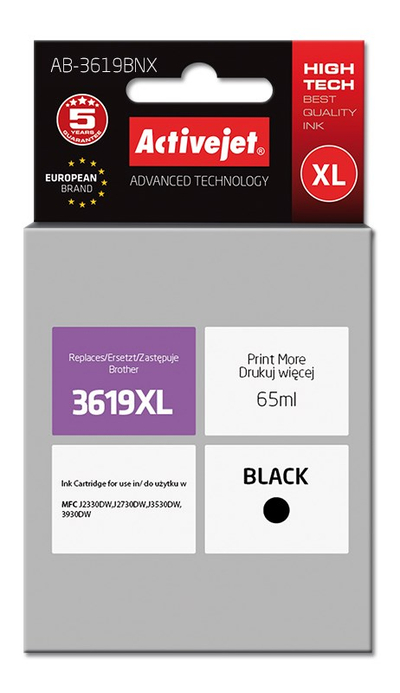 Ngjyrë për printer Activejet AB-3619BNX (zëvendësim për Brother LC3619Bk), 65 ml, e zezë