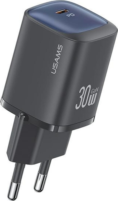 Karikues me prizë Usams CC251, 30W GaN, USB C karikim i shpejtë, i zi