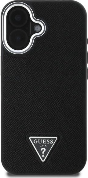 Kapak telefoni Guess Grained Triangle MagSafe për iPhone 16 6.1", me magnet MagSafe, i zi