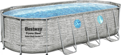 Pishinë Bestway Power Steel Swim Vista II, ovale 549x274x122 cm, dizajn rattan gri