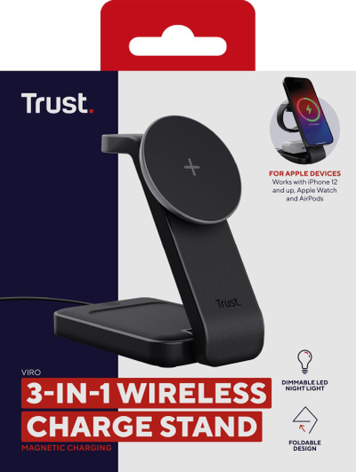 Karikues wireless 3 në 1 Trust Viro, magnetik, 20W, i zi