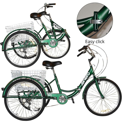 Biçikletë triçikël Enero 3-KOOWY Folding Bike 24, Shimano 6 marshe, shportë mbrapa, jeshile
