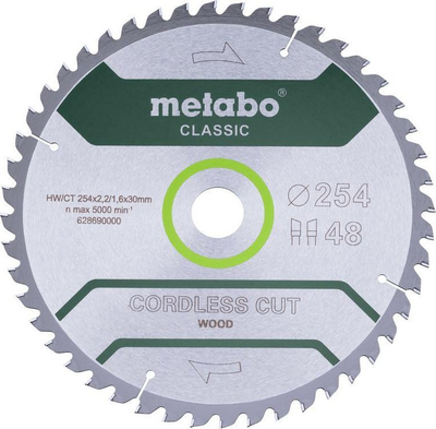 Teh sharre Metabo Cordless Cut Wood Classic, 254mm, 48 dhëmbë, për dru