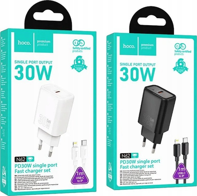 Karikues muri Hoco N62, 30W PD QC, me kabllo USB C në Lightning, i bardhë