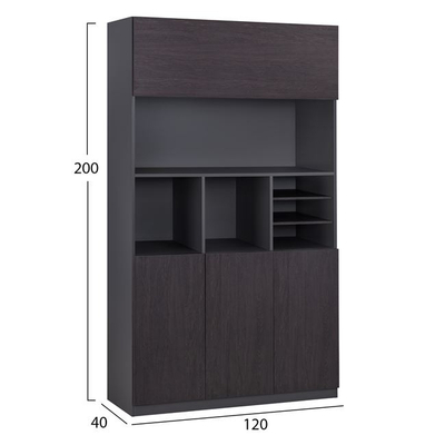 Bibliotekë zyre Rosewood HM2088, 120x40x200cm, melaminë, gri wenge