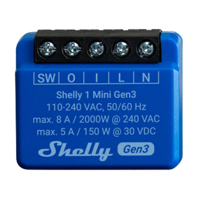 Rele smart Shelly 1 Mini Gen3, Wi-Fi Bluetooth, 1 kanal 8A, blu