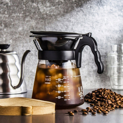 Set për kafe drip Hario V60 02 Drip in Server, 700ml, qelq rezistent ndaj nxehtësisë, transparent