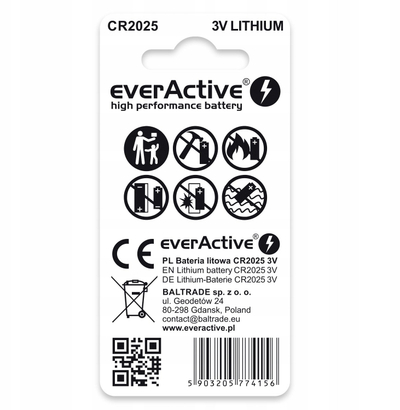Bateri litium Everactive Mini CR2025, blister me 2 copa