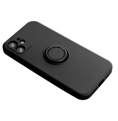 Mbulesë telefoni OEM SILICONE RING Case për iPhone 17 Pro, me unazë rrotulluese magnetike, silikoni, e zezë