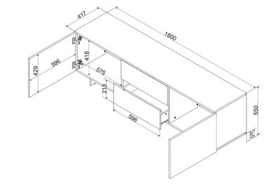 Kredencë TV Alma 2D2S, 180x41.5x55 cm, MDF mat, gri cashmere