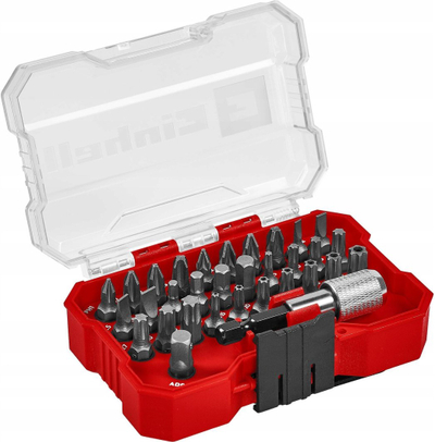 Set bitash Einhell XS Case, 32 copë, mbajtës magnetik, kuq e tejdukshëm