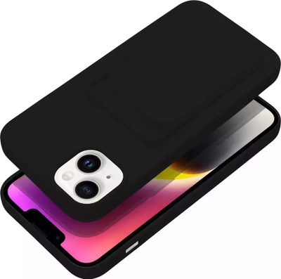 Силиконска маска Forcell Card Case за iPhone 14 Plus, со џеб за картичка, мат, црна