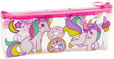 Penar shkollor Lean, transparent, dizajn donut dhe unicorn, shumëngjyrësh, 20 x 8.5 x 4cm