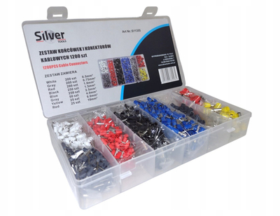 Set terminalësh kabllosh SilverTools S11355, 1200 copë, në kuti plastike transparente