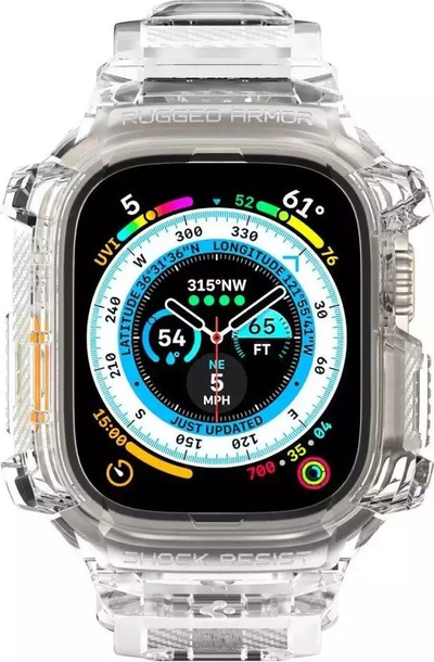 Rrip ore inteligjente Spigen Rugged Armor Pro për Apple Watch Ultra 49mm, TPU, Crystal Clear, transparent