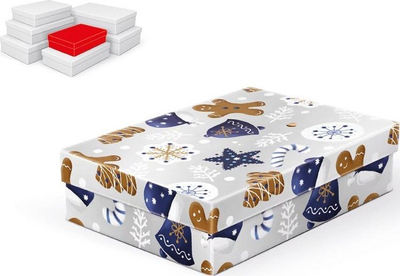 Kuti dhuratash Christmas A V007 F, 34x22x8cm, karton, gri me figura festive