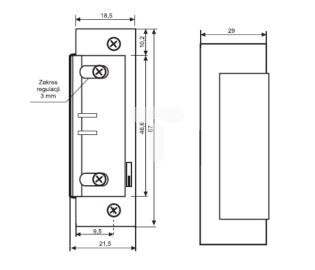 Електроотворувач за врата Łucznik 1420RFT-12AC/DC, симетричен NC, 9–14V AC/DC, метален