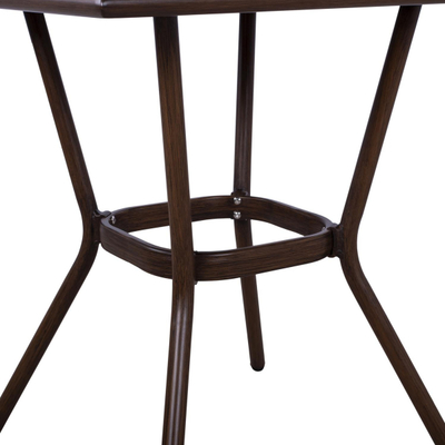 Tavolinë alumini 70×70×76 cm pamje bambu me xham (HM5568.03), kaftë