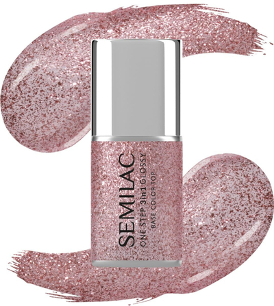 Llakk thonjsh Semilac One Step Glossy S250 Glitter Pink, gjysmë i përhershëm, rozë me glitter