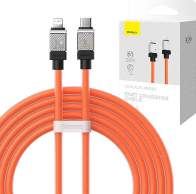 Kabllo karikimi Baseus CoolPlay USB C në Lightning, 2m, 20W, portokalli