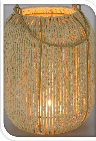 Lanternë NATURAL dekor, 22cm, me dorezë, bezhë