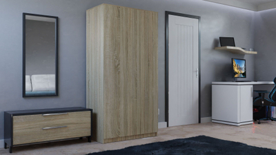 Dolap Topeshop WARDROBE SD-90, me 2 dyer, 7 rafte, ngjyrë Sonoma Oak